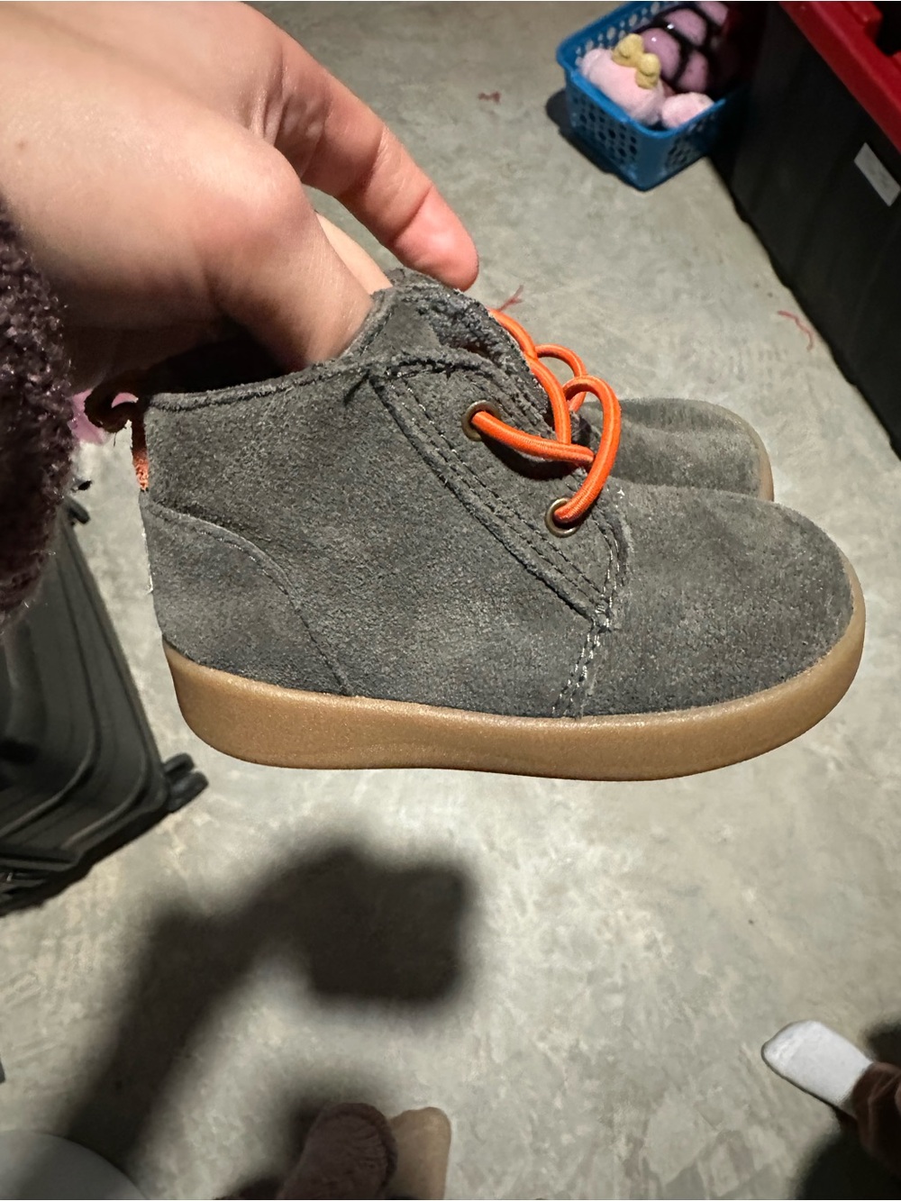 Kids UGG Gray Suede High-Top Shoes with Orange Laces